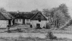 "Søbækhuset", tegnet af Johanne Wittendorff 1895. I forgrunden Stokholmsvej og til højre "Ewaldshøjen"