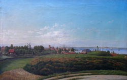 Udsigten over Helsingør er set fra resterne af Flynderborgs anlæg - et bakkedrag som man kaldte Borrevold. Maleri fra 1873 af Chr. Berthelsen