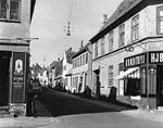 Hjørnet Sct. Anna Gade/Kongensgade 1960. Ejendommene i Kongensgade er revet ned. Foto: Hauch