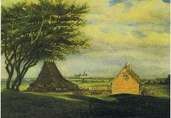 Godthaab Glasværk ca. 1850. Maleri af ubekendt kunstner