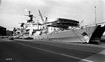 Dansk fregat (Peder Skram eller Herluf Trolle) i Helsingør Havn (værftet) 18/5 1972. Foto: Jørgen Rubæk Hansen