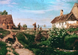 Parti fra Nordre Strandvej ved den nuværende Riffsvej i Aalsgaarde. Maleri af F.C. Lund 1867