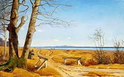 Motiv fra Julebæksbroen med udsigt mod Kullen. Maleri: Johan Thomas Lundbye. 1848.