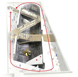 Den øverste etage under jorden i det nye søfartsmuseum. Her vil være indgang via den skrå bro, foyer, billetsalg og udstillinger hele vejen rundt.  Foto: BIG