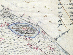 Udsnit af matrikelkort fra 1810 over Borupgaards jorder, hvor Stærredam er angivet tydeligt. Helsingør Byhistoriske Arkiv