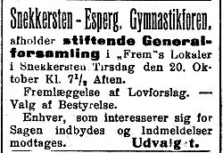 Annonce fra Helsingør Avis, hvori indkaldes til stiftende generalforsamling i oktober 1925 i den nye gymnastikforening